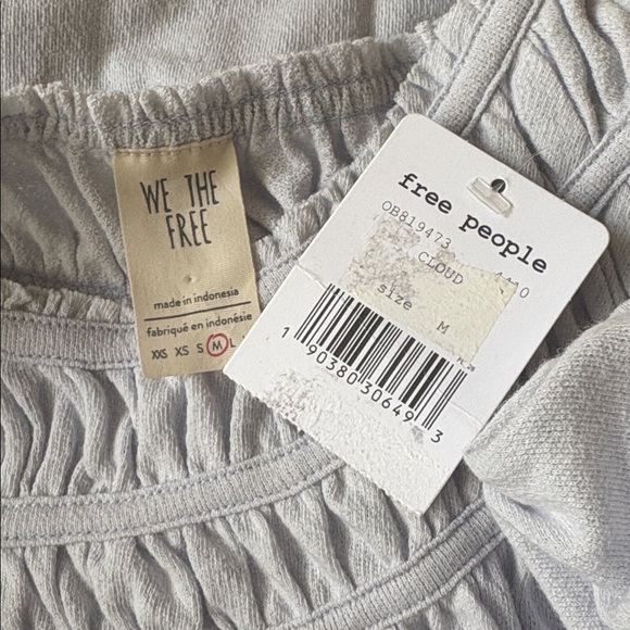 NWT Free People Coconut Top Smocked Ruffle Tee Blue Women's Medium - Picture 6 of 7